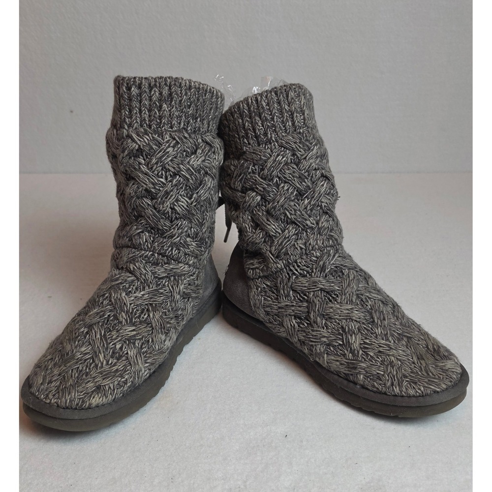 UGG Australia Lattice Cardy Grey Knit Lace Up Back Boots 1008840 Womens 8